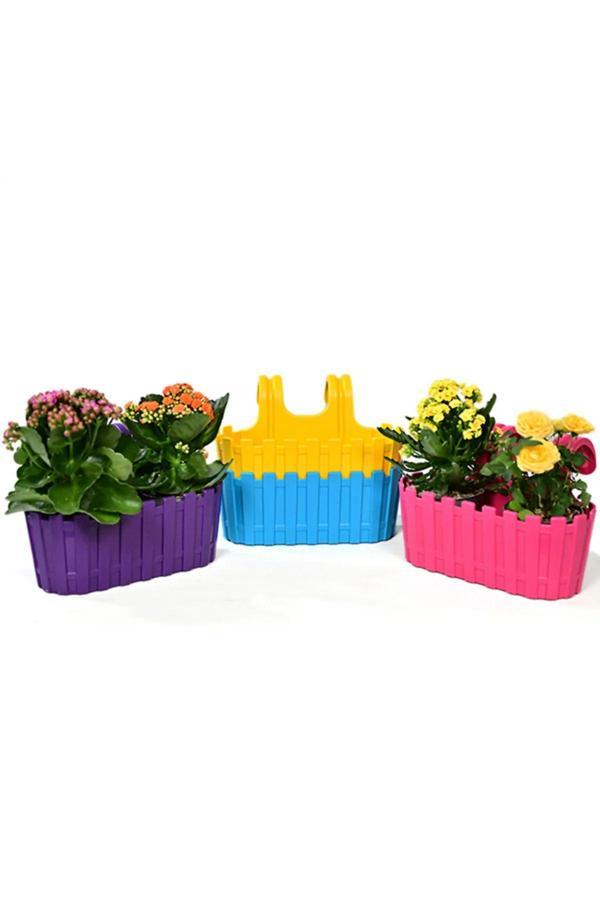 Bidünya Akasya Balkon Saksı Kolay Askı 30 Cm 3 Lt Pembe Sarı Mavi Mor 4 Adet - Image 1