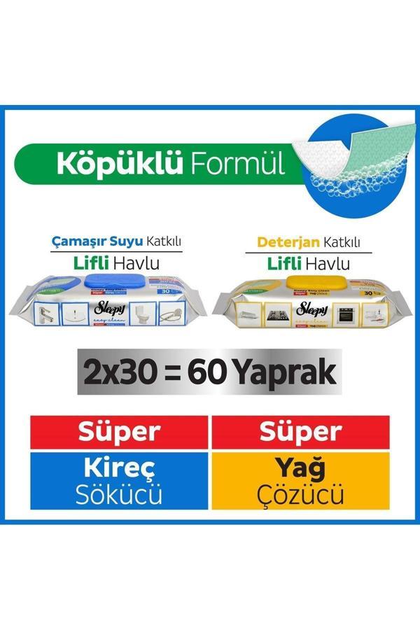 Sleepy Easy Clean Süper Yağ Çözücü&kireç Sökücü Yüzey Temizlik Havlusu&mendili 2x30 (60 YAPRAK) - Image 1