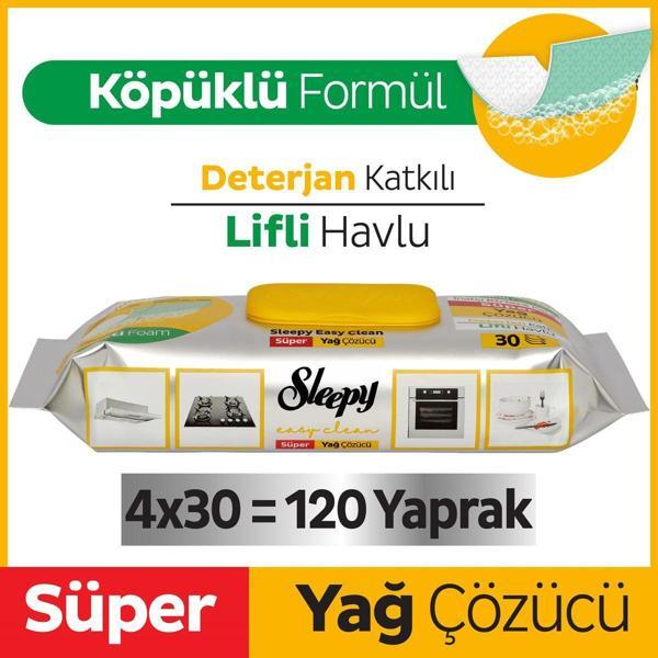 Sleepy Easy Clean Süper Yağ Çözücü Yüzey Temizlik Havlusu&Mendili 4x30 (120 Yaprak) - Image 1