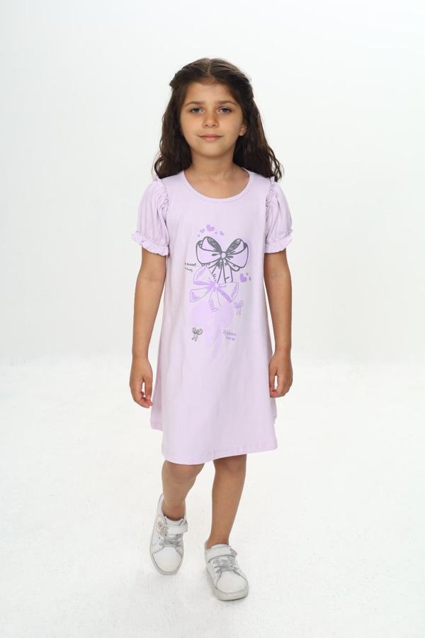 Toontoy Kız Çocuk Fiyonk Baskılı Elbise - Image 1