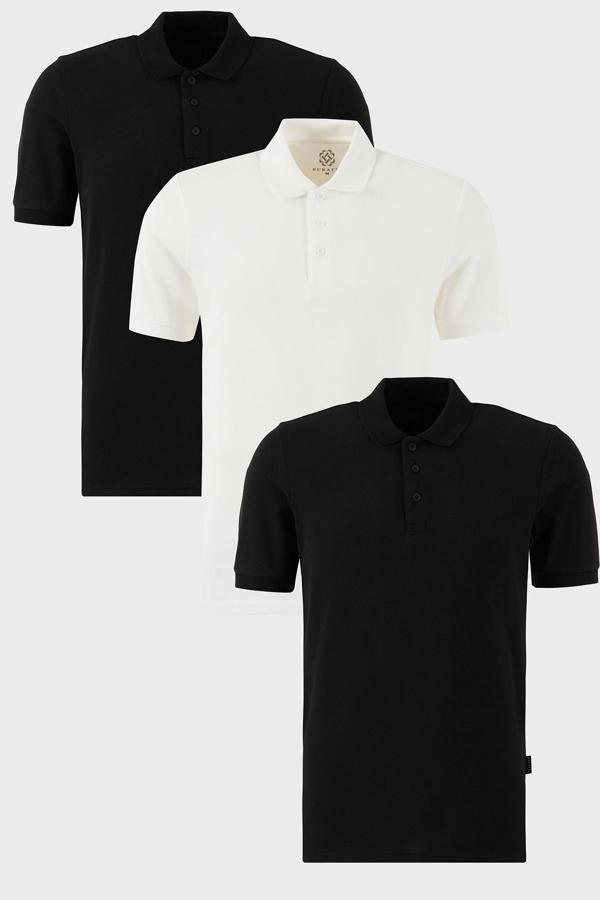 Buratti Pamuklu Regular Fit Düğmeli Polo Yaka 3'lü Paket Erkek T Shirt 5902127S3 Siyah-Beyaz-Siyah - Image 1