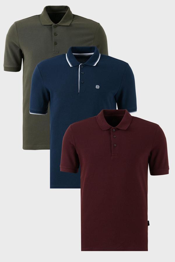 Buratti Pamuklu Regular Fit Düğmeli Polo Yaka 3'lü Paket Erkek T Shirt 590211827S3 Vişne-Haki-İndigo - Image 1