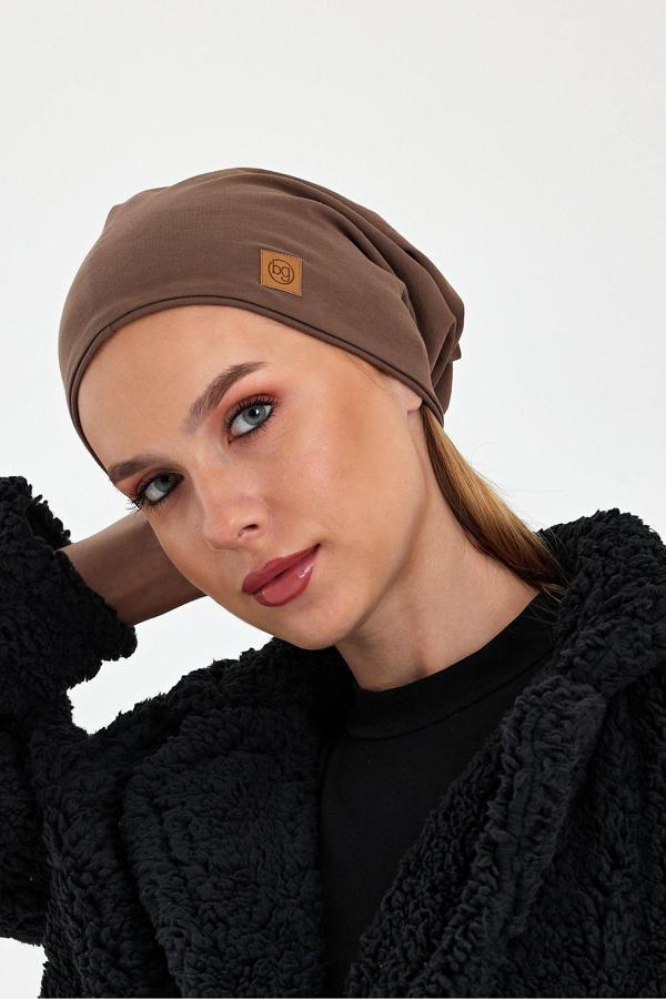Kahverengi  Arkası Açılabilir eşsiz, rahat ultra yumuşak esnek trendy 4 mevsim Penye Bandana Bere - Image 1