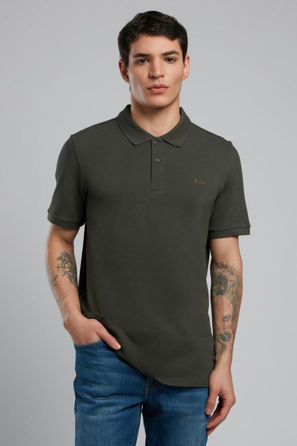 Lee Cooper % 100 Pamuk Regular Fit Düğmeli Erkek Polo Yaka T Shirt 252 LCM 242012 9220 Olive - Image 1