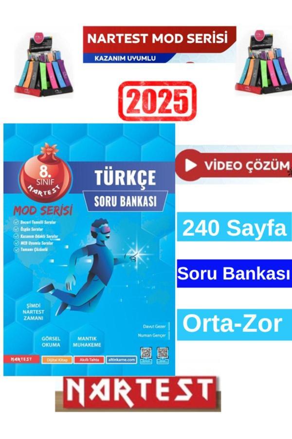 Nartest Yayınları Mod Serisi 2025 8.Sınıf Türkçe  Video Çözümlü Soru Bankası+Kalemlik - Nartest Yayınevi - Image 1