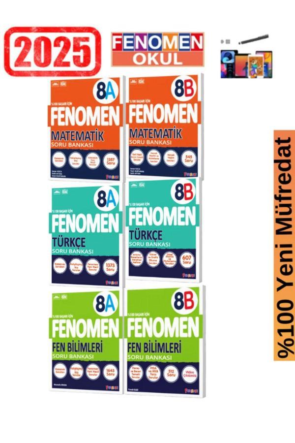 2025 8.Sınıf Mat(AB)-Türkçe(AB)-Fen(AB)Kolay-Zor  %100 Yeni Müfredat Soru Bankası Seti+Kalem - Fenomen Yayıncılık - Image 1