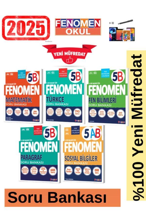 2025 5.Sınıf Mat(B)-Türkçe(B)-Fen(B)Paragraf(B)-Sosyal(AB)-Yeni Müfredat Soru Bankası Seti+Kalem - Fenomen Yayıncılık - Image 1