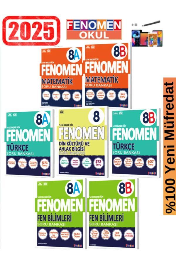 2025 8.Sınıf Matematik(AB)-Türkçe(AB)-Fen(AB)-Din Kolay %100 Yeni  Soru Bankası Seti+Kalem - Fenomen Yayıncılık - Image 1
