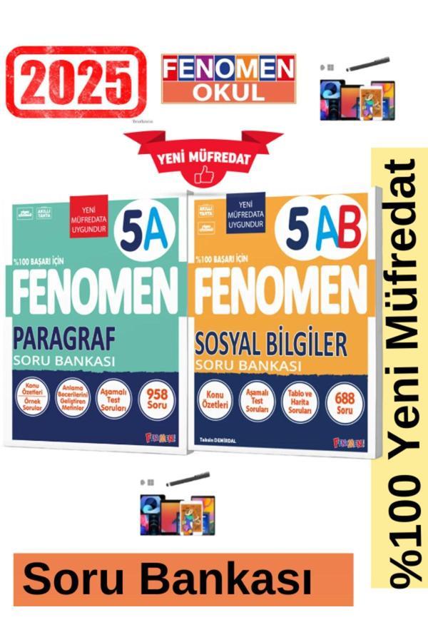 2025 5.Sınıf Paragraf(A)985 Soru-Sosyal(AB)688 Soru Yeni Müfredat Soru Bankası Seti+Kalem - Fenomen Yayıncılık - Image 1