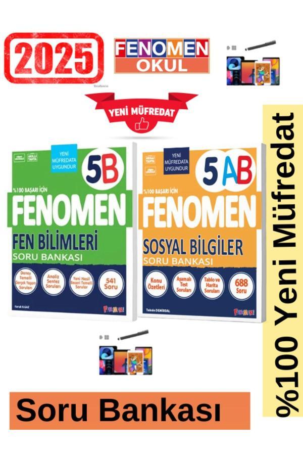2025 5.Sınıf Fen5(B) Zor-Sosyal5(A-B) %100 Yeni Müfredat Soru Bankası Seti+Kalem - Fenomen Yayıncılık - Image 1