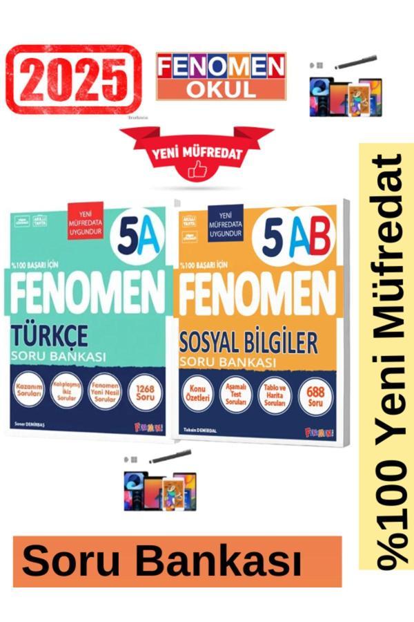 2025 5.Sınıf Türkçe(A) Kolay 1268 Soru-Sosyal(AB)688 Soru Yeni Müfredat Soru Bankası Seti+Kalem - Fenomen Yayıncılık - Image 1