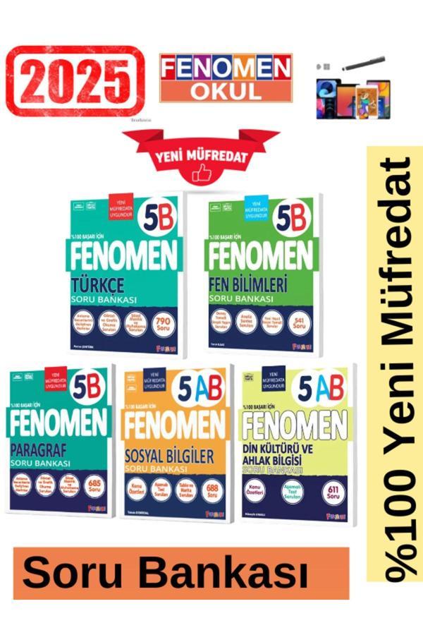 2025 5.Sınıf Türkçe(B)-Fen(B)-Paragraf(B)-Sosyal(AB)-Din(AB) Yeni Soru Bankası Seti+Kalem - Fenomen Yayıncılık - Image 1