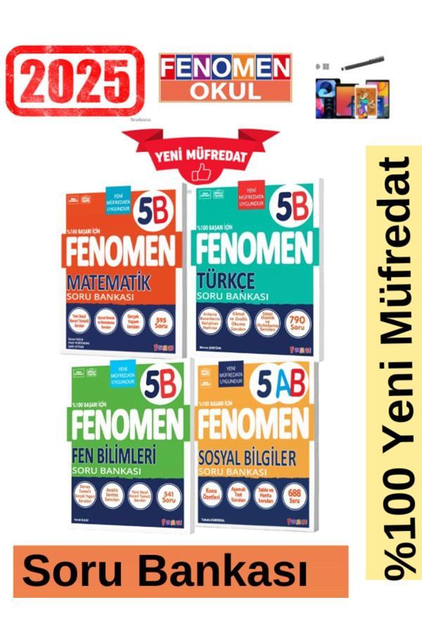 2025 5.Sınıf Matematik(B)-Türkçe(B)-Fen(B)-Sosyal(AB) %100 Müfredat Yeni Soru Bankası Seti+Kalem - Fenomen Yayıncılık - Image 1