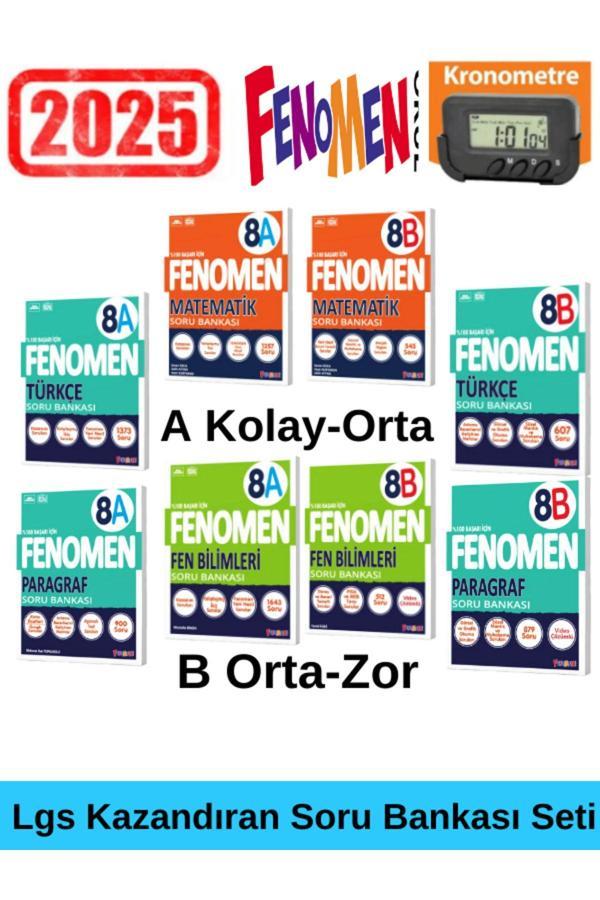 2025 8.Sınıf Mat(AB)-Fen(AB)-Türkçe(AB)-Paragraf(AB)-Soru Bankası Seti+Kronometre - Fenomen Yayıncılık - Image 1