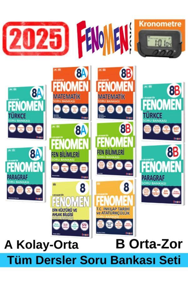 2025 8.Sınıf MatAB-FenAB-TürkçeAB-ParagrafAB-Dilbilgisi -Din-İnk.Tarihi Soru Bankası+Kronometre - Fenomen Yayıncılık - Image 1