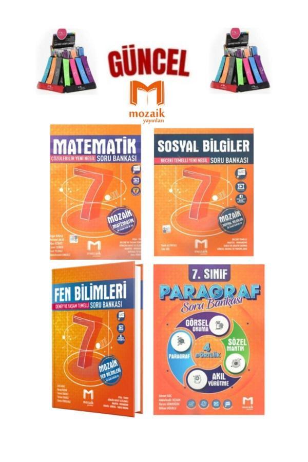 Mozaik 7.Sınıf Matematik-Sosyal-Fen-Paragraf Video Çözümlü Soru Bankası Seti+Kalemlik - Mozaik Yayınları - Image 1