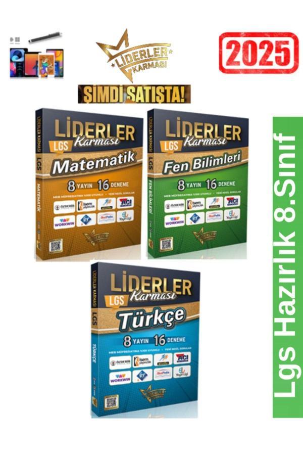 LİDERLER KARMASI 8.Sınıf Matematik16-Fen16-Türkçe16 Branş Deneme Seti+Kalem - Liderler Karması - Image 1