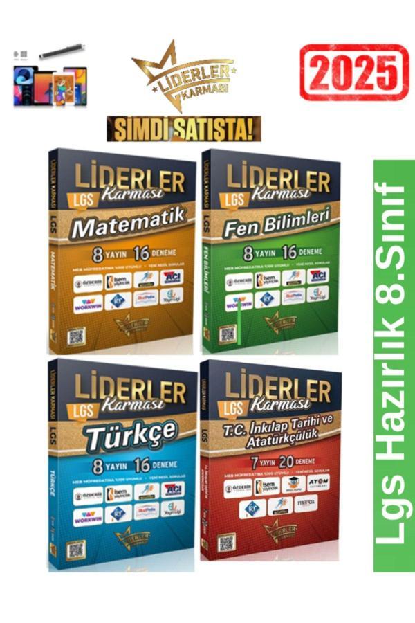 LİDERLER KARMASI 8.Sınıf Matematik16-Fen16-Türkçe16-İnk.Tarihi 20 li Branş Deneme Seti+Kalem - Liderler Karması - Image 1
