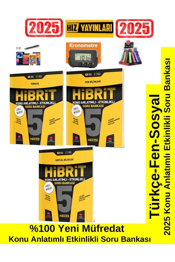 Hız 2025 5.Sınıf Hibrit Türkçe-Fen-Sosyal Konu Anlatımlı Etkinlikli Soru Bankası Kronometre+Kalem - Hız Yayınları - Image 1