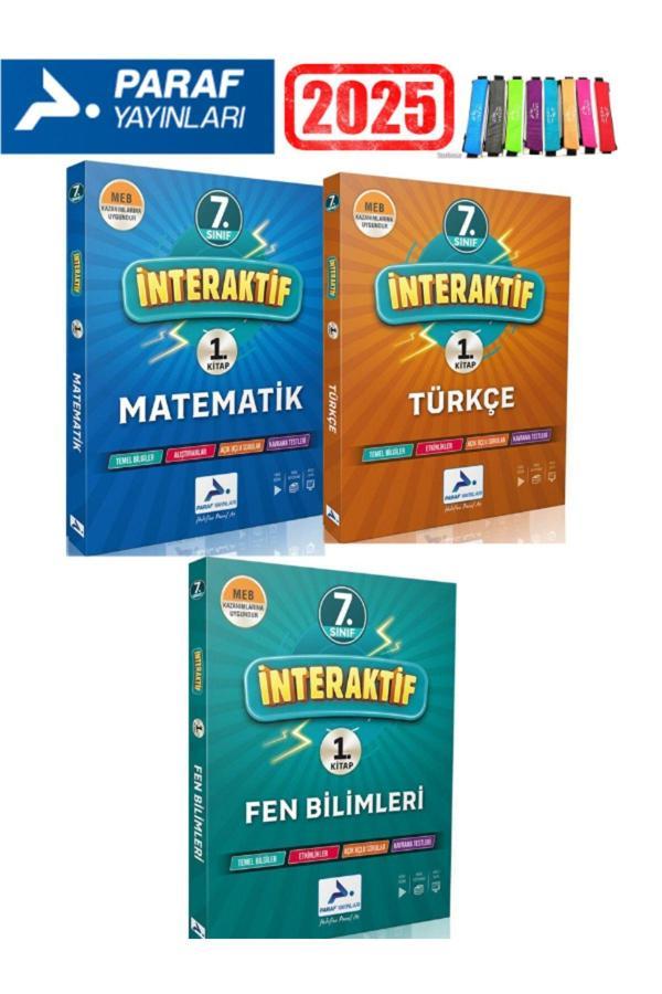 Paraf Yayınları 2025 7.Sınıf İnteraktif Matematik-Türkçe-Fen Soru Bankası Seti+Kalemlik - Paraf Yayınları - Image 1