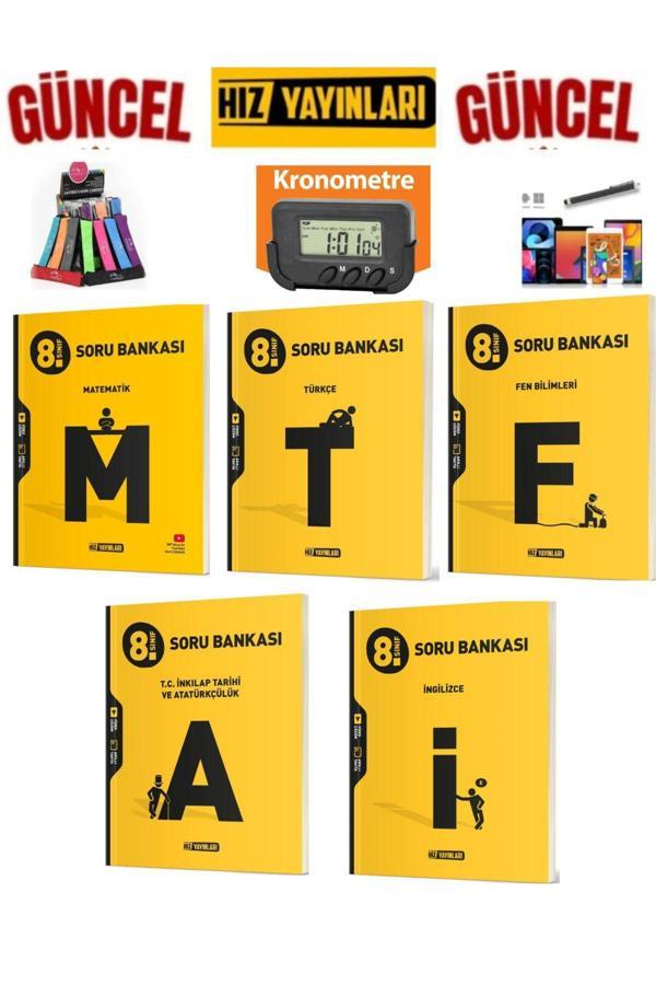 Hız 8.Sınıf Matematik-Türkçe-Fen-İnk.Tarihi-İngilizce Soru Bankası-Kronometre+Kalemlik+Kalem - Hız Yayınları - Image 1
