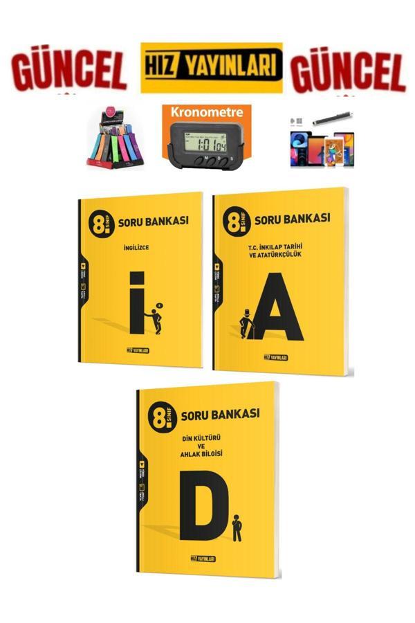 Hız 8.Sınıf İngilizce-İnkilap Tarihi-Din Kültürü Soru Bankası Seti-Kronometre+Kalemlik+Kalem - Hız Yayınları - Image 1