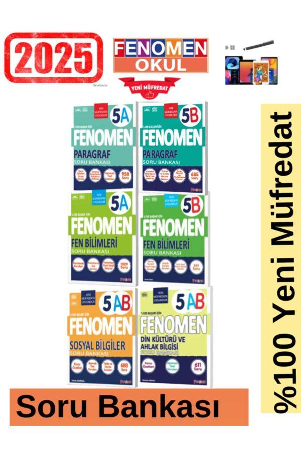 2025 5.Sınıf Fen(AB)-Paragraf(AB)-Sosyal(AB)-Din(AB) %100 Yeni Müfredat Soru Bankası Seti+Kalem - Fenomen Yayıncılık - Image 1