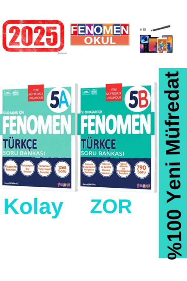 2025 5.Sınıf Türkçe (AB) Kolay-Zor(1268-790)Soru %100 Yeni Müfredat Soru Bankası Seti+Kalem - Fenomen Yayıncılık - Image 1