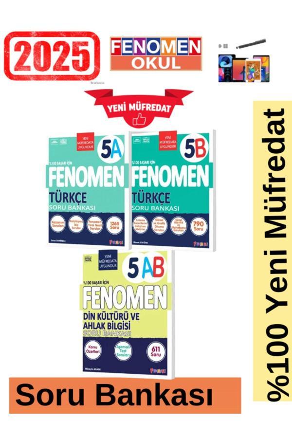 2025 5.Sınıf Türkçe(AB) Kolay Zor -Din(AB)611 Soru %100 Yeni Müfredat Soru Bankası Seti+Kalem - Fenomen Yayıncılık - Image 1