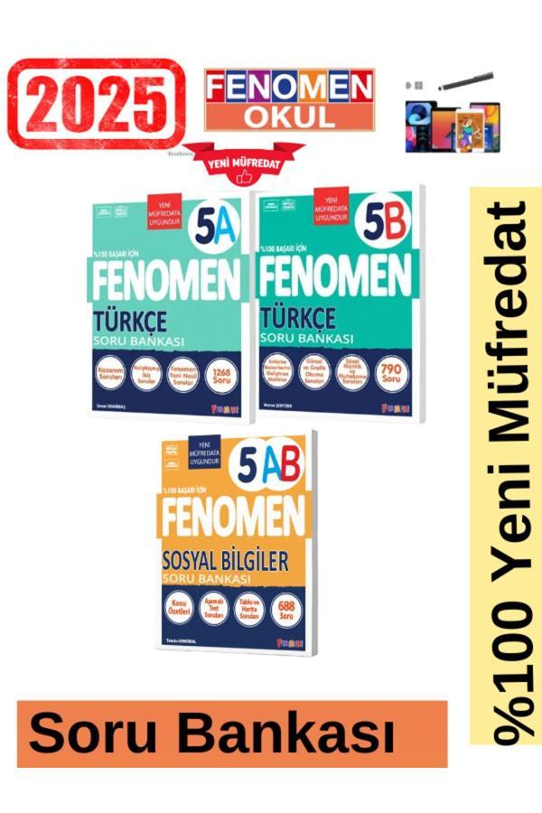 2025 5.Sınıf Türkçe(AB) Kolay-Zor Sosyal(AB)688 Soru %100 Yeni Müfredat Soru Bankası Seti+Kalem - Fenomen Yayıncılık - Image 1