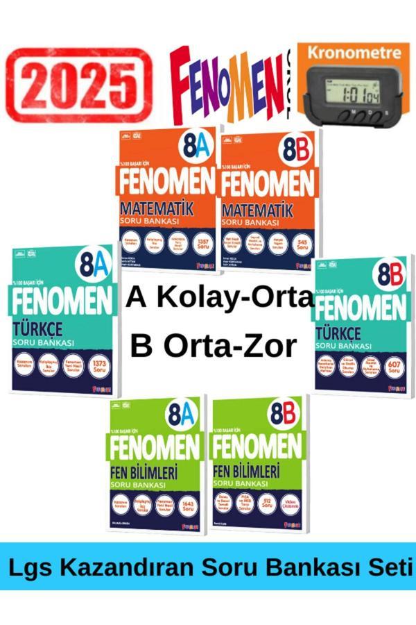 2025 8.Sınıf Lgs  Matematik(AB)-Fen(AB)-Türkçe(AB)- Soru Bankası Seti+Kronometre - Fenomen Yayıncılık - Image 1
