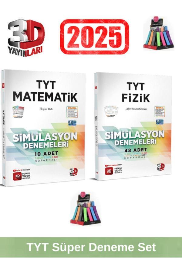 3d 2025 Tyt Matematik 10 Adet-Tyt Fizik 48 Adet Simulasyon Video Çözümlü Deneme Seti+Kalemlik - 3D Yayınları - Image 1
