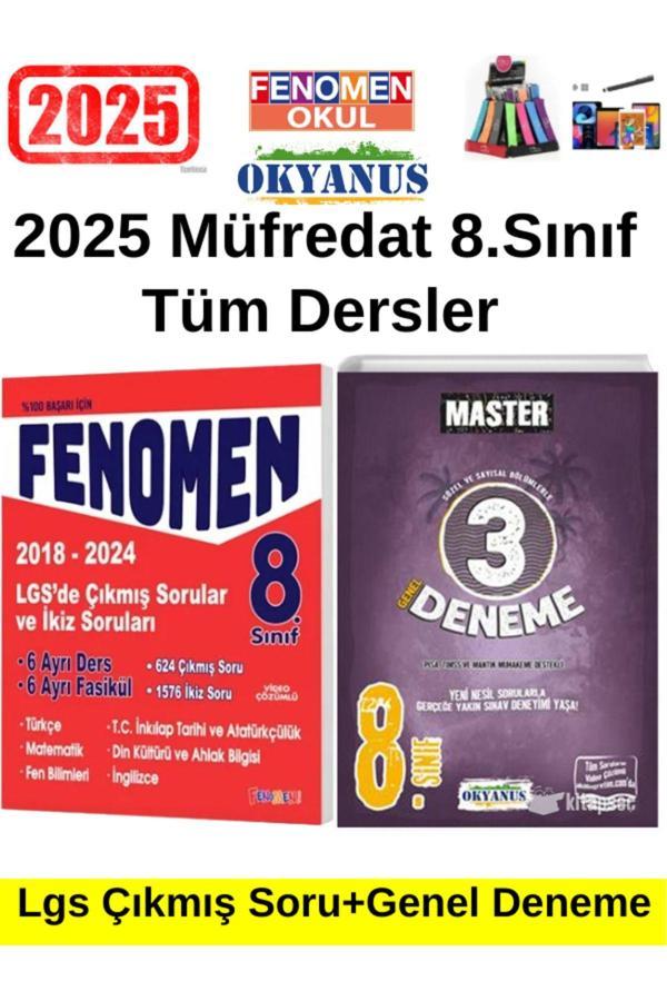 2025 Lgs 8.Sınıf Çıkmışveİkiz Soruları Set+Okyanus Master  Paket 3 Deneme Seti+Kalem+Kalemlik - Fenomen Yayıncılık - Image 1
