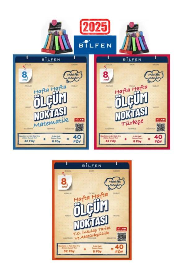 2025 8.Sınıf Mat-Türkçe-İnk.Tarihi  Hafta Hafta Ölçüm Noktası Uygulamalı Soru-Deneme Seti+Kalemlik - Bilfen Yayınları - Image 1