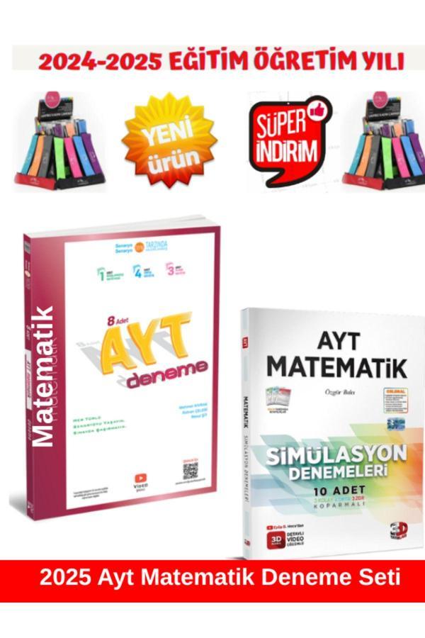2025 Ayt Matematik 8'li Deneme+3d Ayt 2025 Simulasyon Matematik 10 Lu Deneme Seti+Kalemlik - Üç Dört Beş Yayınları - Image 1