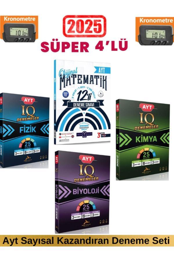2025 Ayt Matematik 12 li Deneme+Paraf IQ Ayt Fizik 25+Kimya25+Biyoloji25 Deneme+Kronometre - Orijinal Yayınları - Image 1