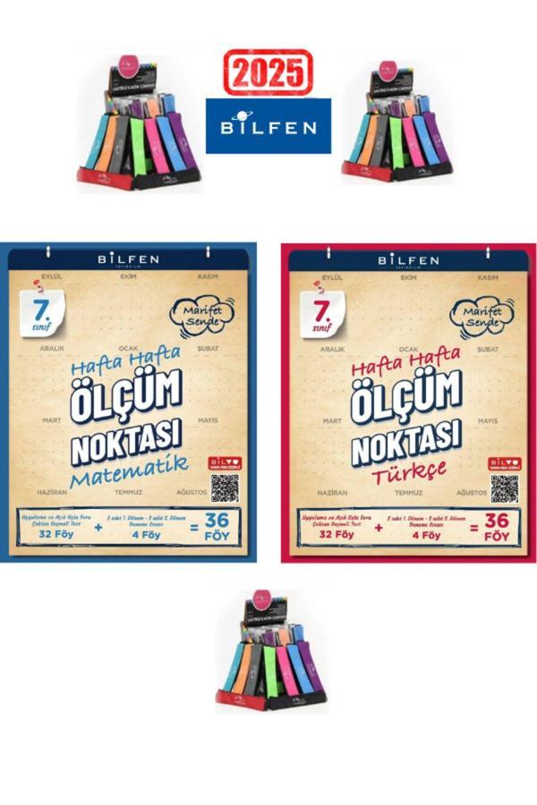 2025 7.Sınıf Matematik-Türkçe  Hafta Hafta Ölçüm Noktası Uygulamalı Soru-Deneme Seti+Kalemlik - Bilfen Yayınları - Image 1