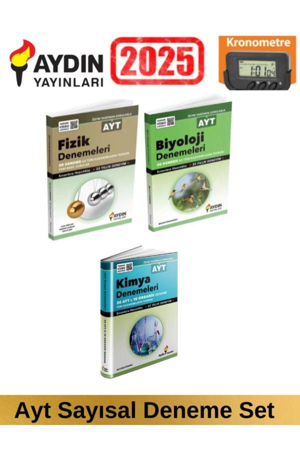 Aydın 2025 Ayt Fizik 30-Kimya 40-Biyoloji 30 Sayısal Branş Deneme Seti+Kronometre - Aydın Yayınları - Image 1