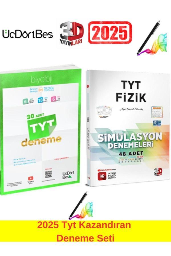3d 2025Tyt Fizik 48 Adet Deneme+345 3d 2025 Tyt Biyoloji 30 Deneme+Kalemlik - 3D Yayınları - Image 1