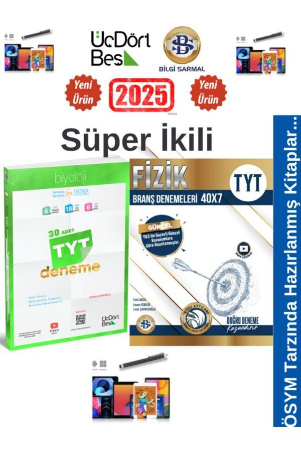 2025 Tyt Biyoloji(30)Deneme+Bilgi Sarmal Fizik(40x7)Deneme Seti+Kalem - Üç Dört Beş Yayınları - Image 1