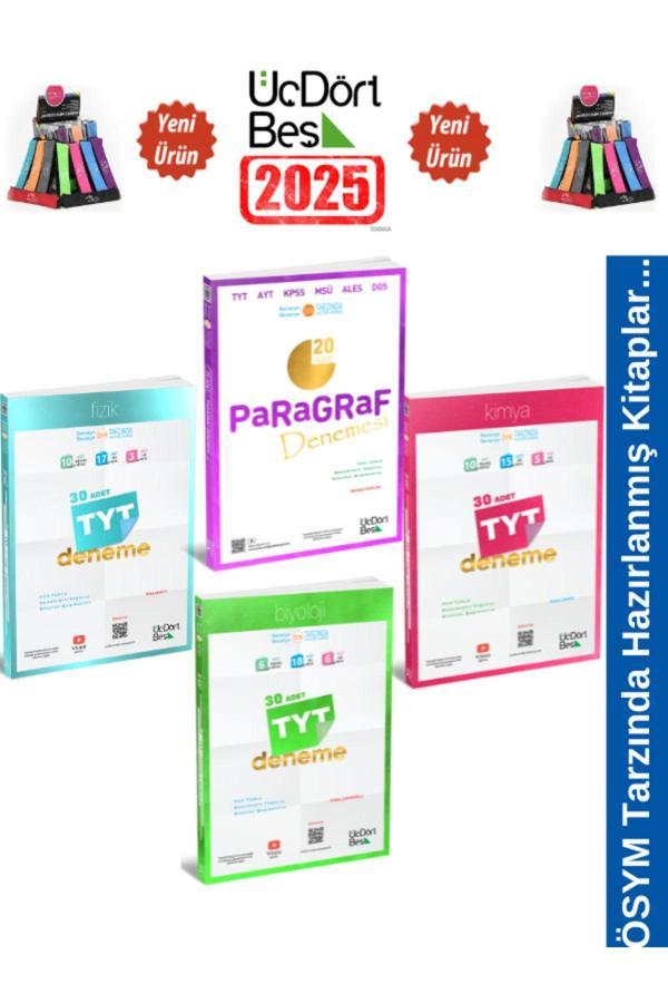 2025 Tyt Paragraf-Fizik-Kimya-Biyoloji (4 Kitap)Deneme Seti+Kalemlik - Üç Dört Beş Yayınları - Image 1