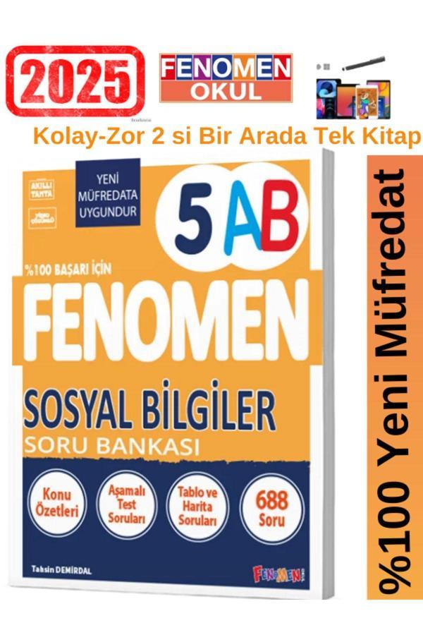 2025 5.Sınıf Sosyal Bilgiler A-B Kolay-Zor 688 Soru %100 Yeni Müfredat Soru Bankası +Kalem - Fenomen Yayıncılık - Image 1