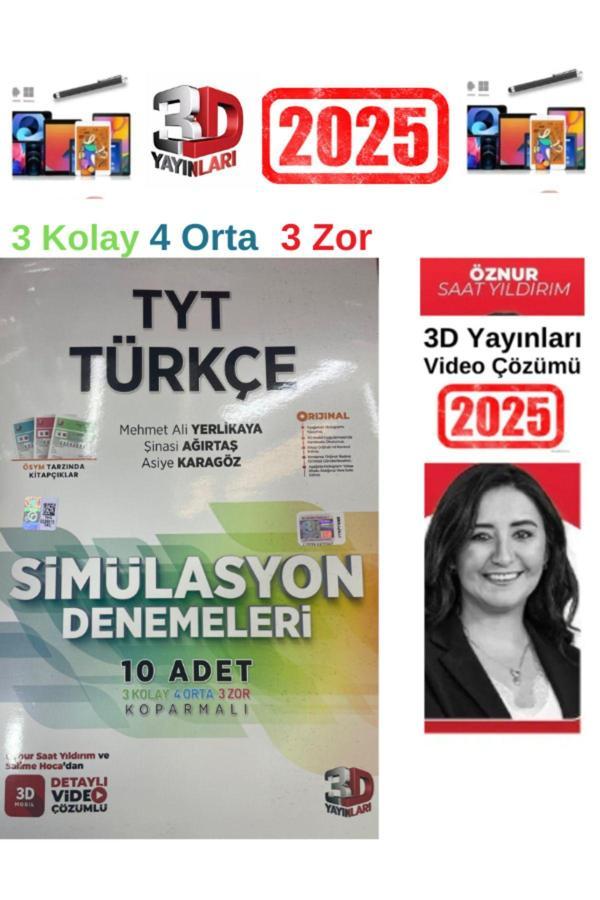 3d 2025 Tyt Türkçe  10 Deneme Öznur Saat Yıldırım Video Çözümlü Deneme+Android Kalem - 3D Yayınları - Image 1