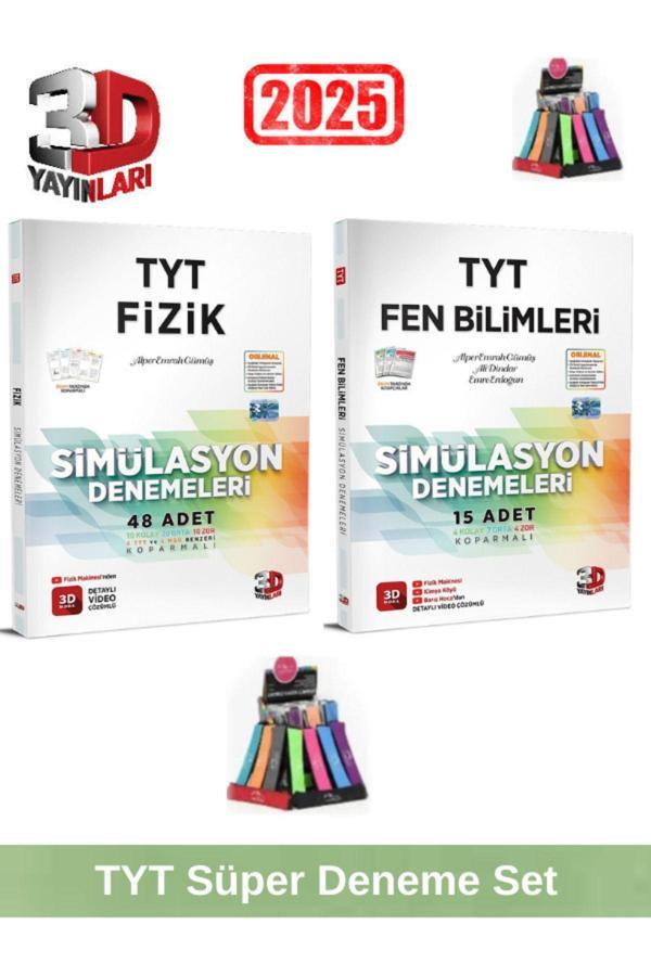 3d 2025 Tyt Fizik 48 Adet-Tyt Fen 15 Adet Simulasyon Video Çözümlü Deneme Seti+Kalemlik - 3D Yayınları - Image 1