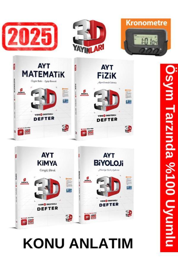 3D Yayınları 2025 Ayt Matematik-Fizik-Kimya-Biyoloji Video Destekli Defter+Kronometre - 3D Yayınları - Image 1