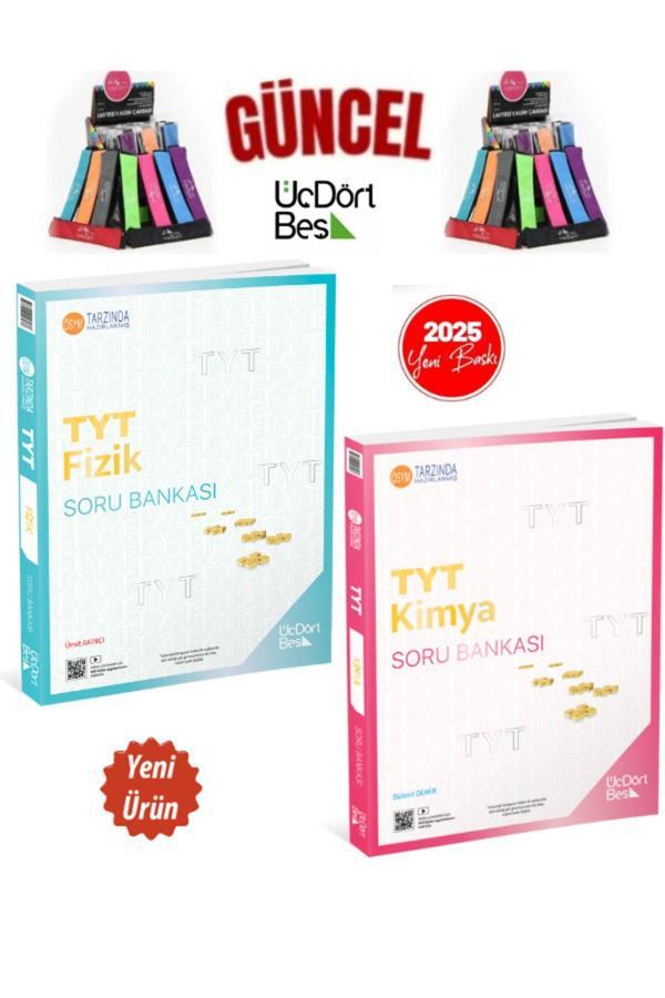 2025 Güncel Baskı Tyt Fizik-Kimya(2 Kitap)Video Çözümlü Soru Bankası Seti+Kalemlik - Üç Dört Beş Yayınları - Image 1