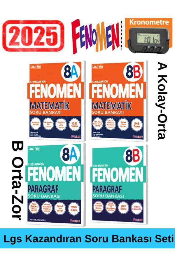 2025 8.Sınıf Lgs Hazırlık Matematik(AB)-Paragraf(AB)- Soru Bankası Seti+Kronometre - Fenomen Yayıncılık - Image 1