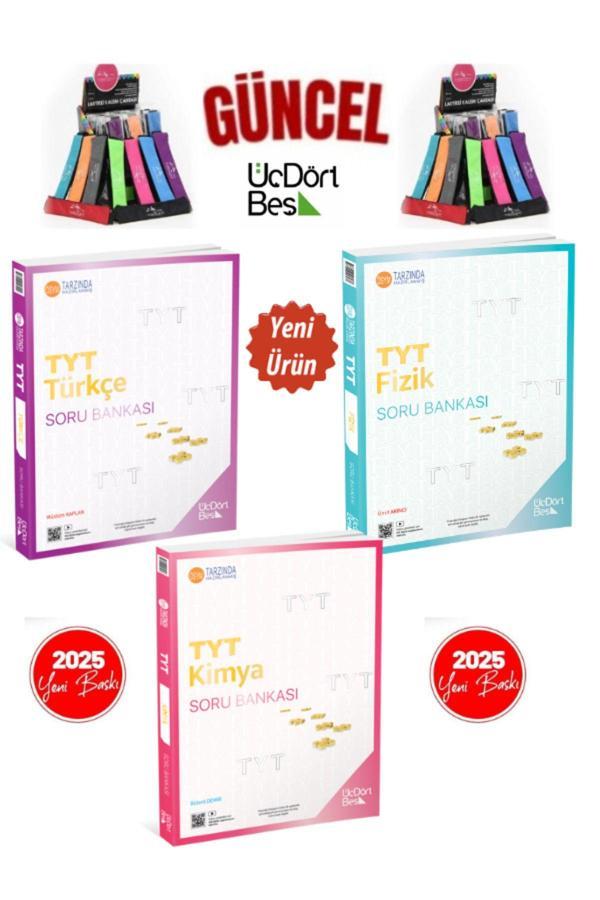 2025 Güncel Baskı Tyt Matematik-Fizik-Kimya(3 Kitap)Video Çözümlü Soru Bankası Seti+Kalemlik - Üç Dört Beş Yayınları - Image 1