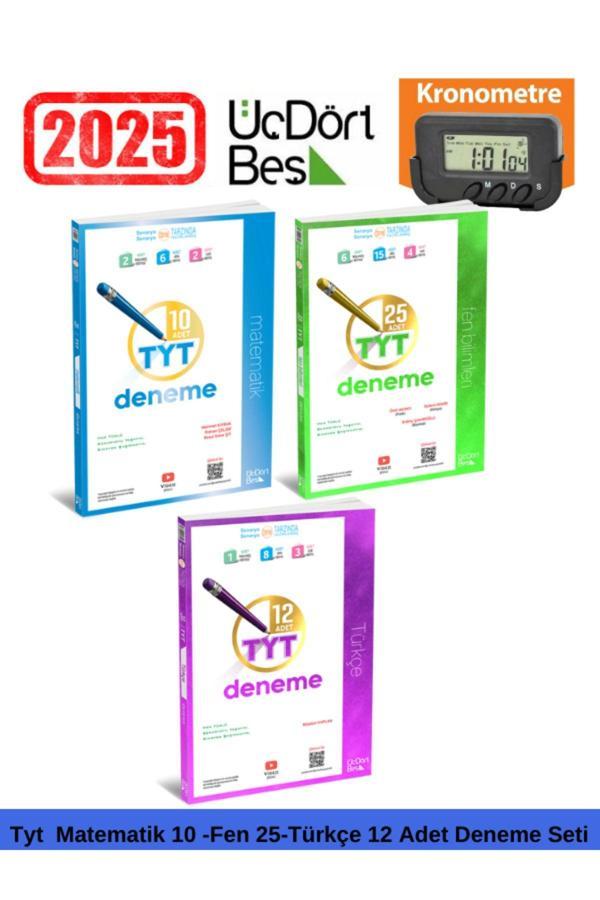 2025 Tyt Matematik10-Tyt Fen25 li-Tyt Türkçe 12 Li Deneme Seti (Yeni Ürün )+Kronometre - Üç Dört Beş Yayınları - Image 1
