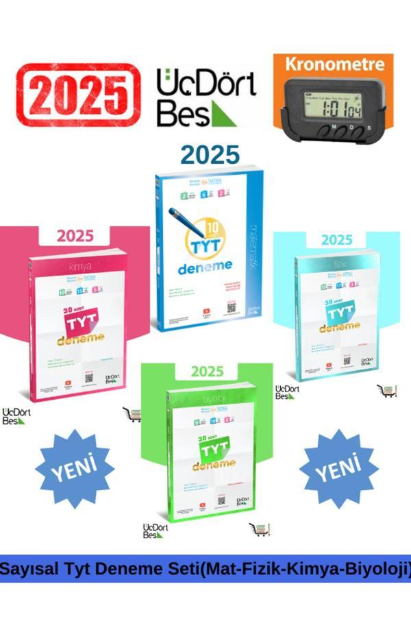 2025 Tyt Matematik10-Fizik30-Kimya30-Biyoloji30 Deneme (Yeni Ürün )+Kronometre - Üç Dört Beş Yayınları - Image 1